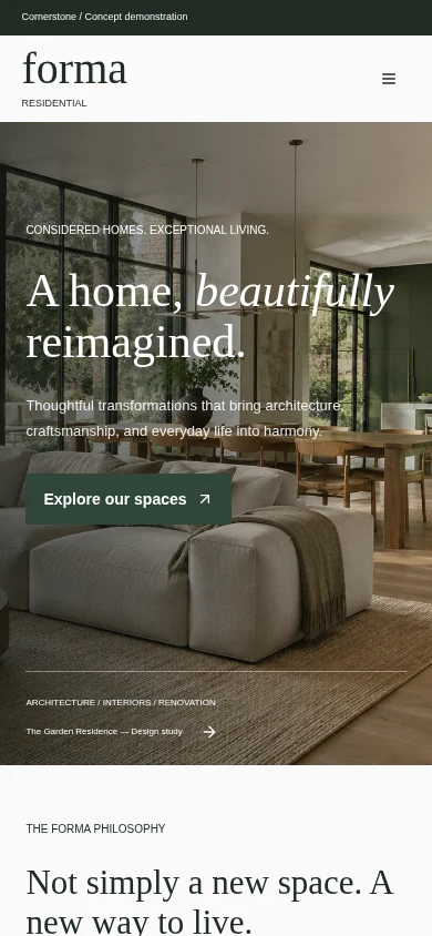 Forma Residential functioning concept website — mobile screenshot