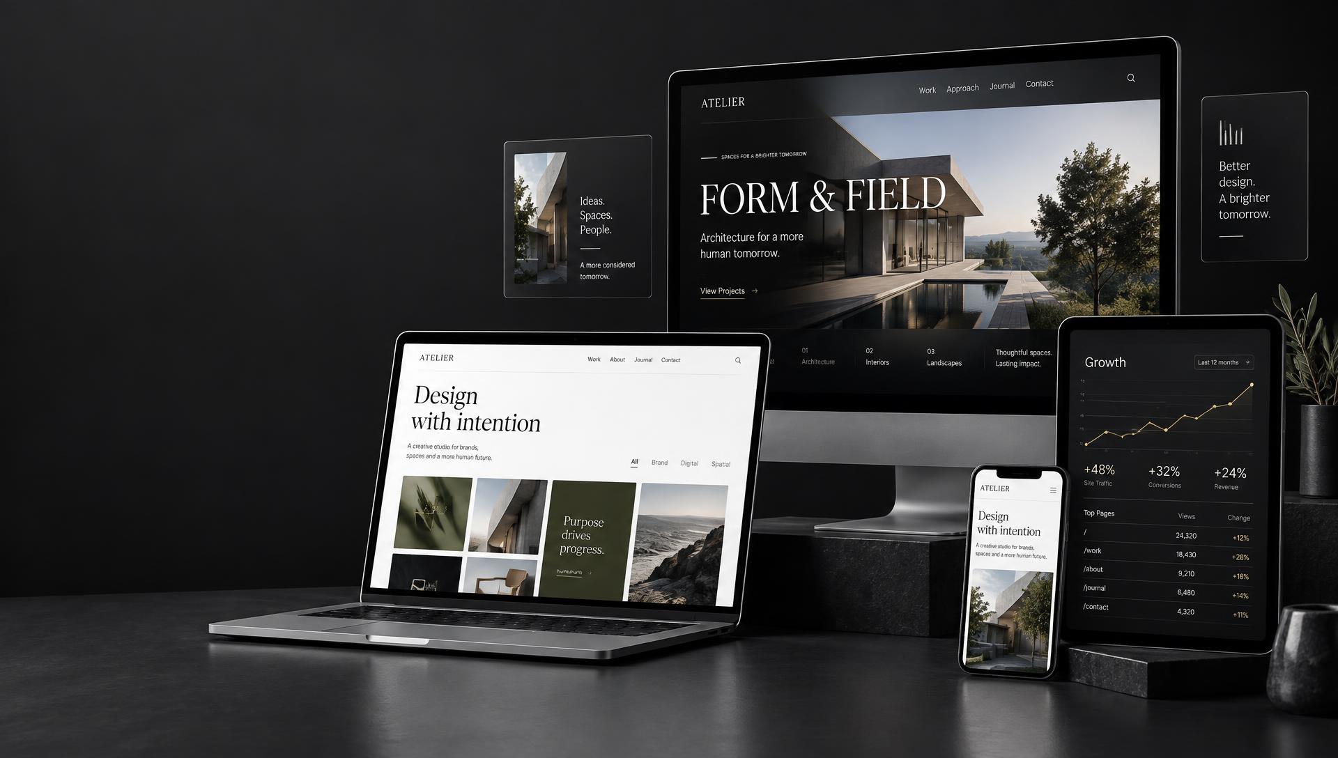A studio illustration of website and business software design